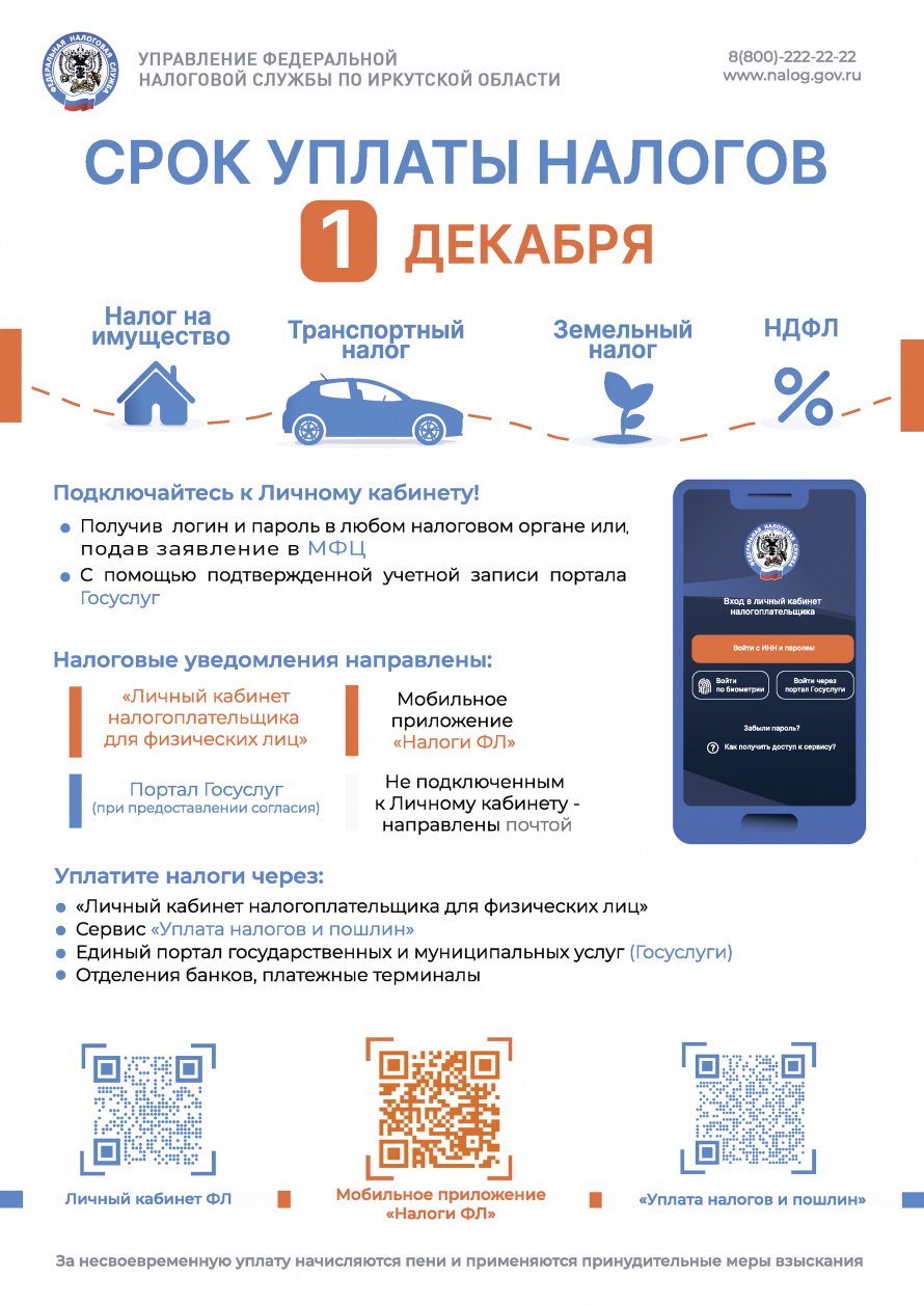 Срок уплаты налогов - 1 Декабря!!!